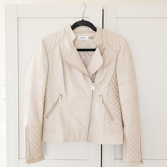 Calvin Klein Faux Leather Moto Cropped Jacket - Picture 1 of 7